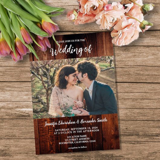 Rustic barn wood photo country wedding einladung
