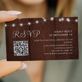 Rustic barn wood string lights wedding QR RSVP Begleitkarte