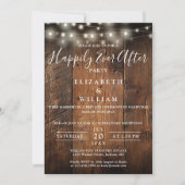 Rustic Barn Wood String Lights Wedding Reception Einladung (Vorderseite)