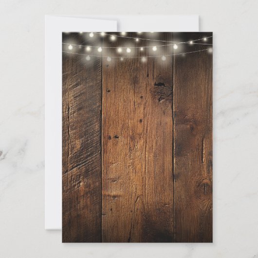 Rustic Barn Wood String Lights Wedding Reception Einladung (Rückseite)