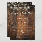 Rustic Barn Wood String Lights Wedding Reception Einladung (Vorne/Hinten)