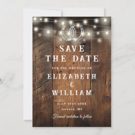 Rustic Barn Wood String Lights Western Wedding Save The Date