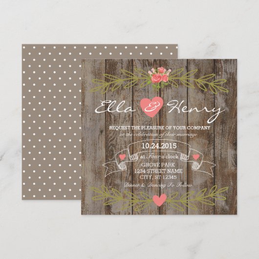 Rustic Barn Wood Wedding Invitation Einladung (Vorne/Hinten)