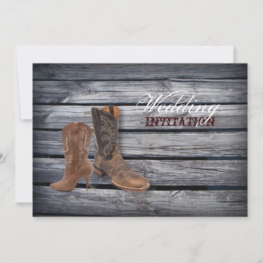 Rustic Barn Wood Western Cowboy Hochzeit Einladung (Vorderseite)