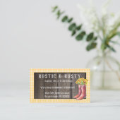 Rustic Barnwood & Gingham Sunflower Country Visitenkarte (Stehend Vorderseite)