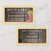 Rustic Barnwood & Gingham Sunflower Country Visitenkarte (Vorne/Hinten)