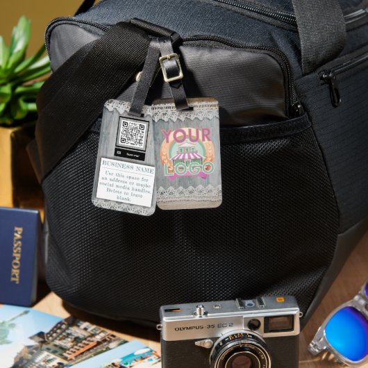 Rustic Barnwood Lace Branding Business Logo QR Gepäckanhänger (Vorderseite & Rückseite)