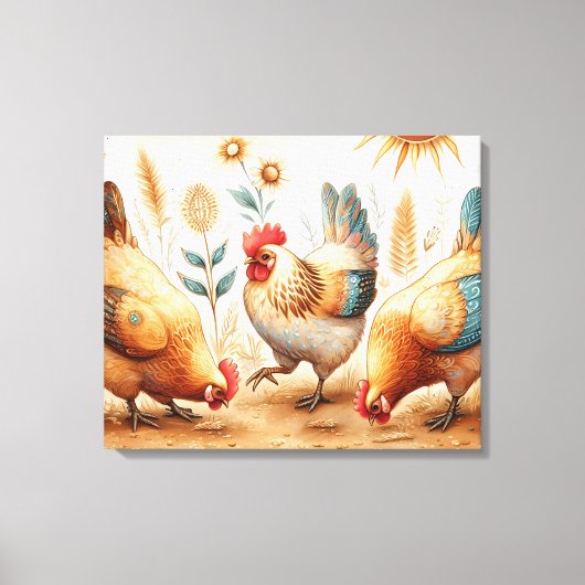 Rustic Barnyard Chickens Boho Landfarm Leinwanddruck (Vorderseite)