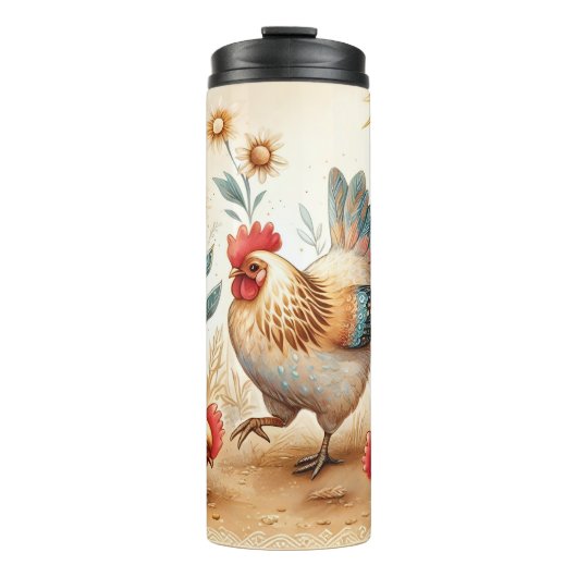 Rustic Barnyard Chickens Boho Landfarm Thermosbecher (Vorderseite)