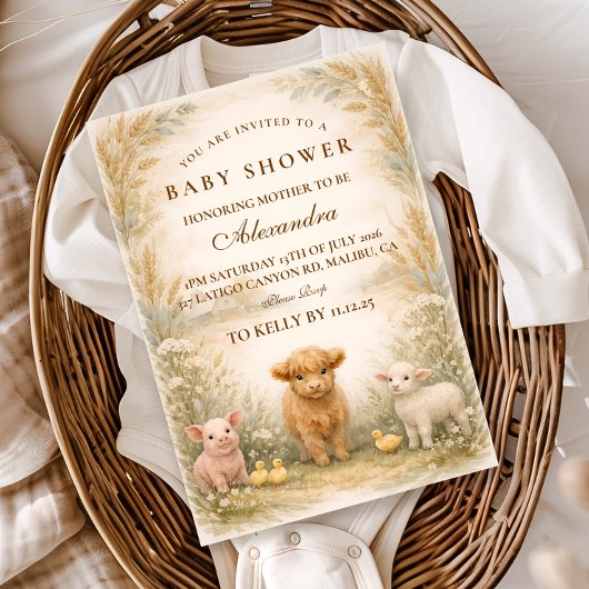 Rustic Barnyard Meadow Baby Shower Einladung