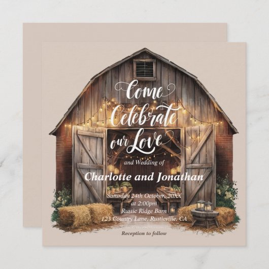 Rustic Barnyard Wedding Einladung (Vorne/Hinten)