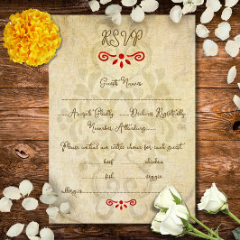 Rustic Baroque Floral Mexican Wedding RSVP Karte