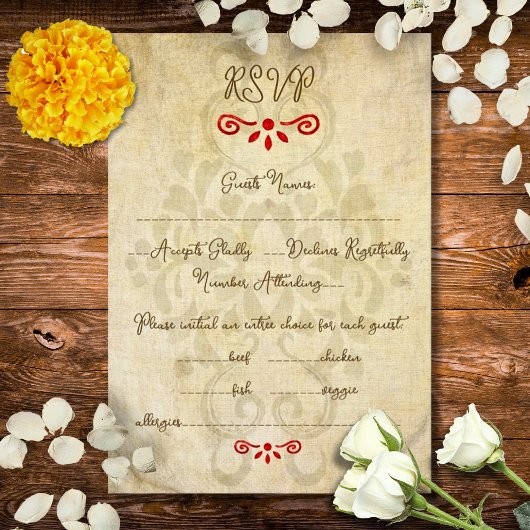 Rustic Baroque Floral Mexican Wedding RSVP Karte