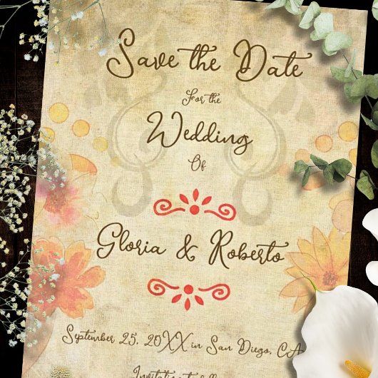 Rustic Baroque Floral Sacred Heart Mexican Wedding Save The Date