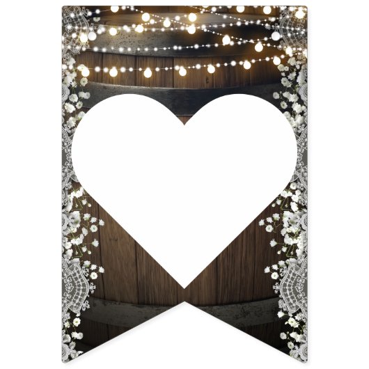 Rustic Barrel Lights Lace Gipskraut Mr & Mrs. Wimpelkette (Zweite Fahne)