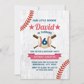 Rustic Baseball Sports Boy 6. Geburtstagsparty Einladung
