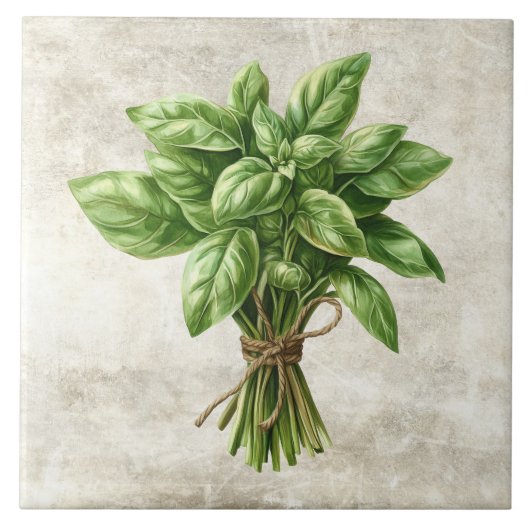 Rustic Basil Herb Faux Ceramic Tile Fliese (Vorderseite)