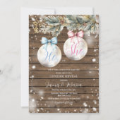 Rustic Bauble Blue Pink Weihnachtsgenderdarstellun Einladung (Vorderseite)