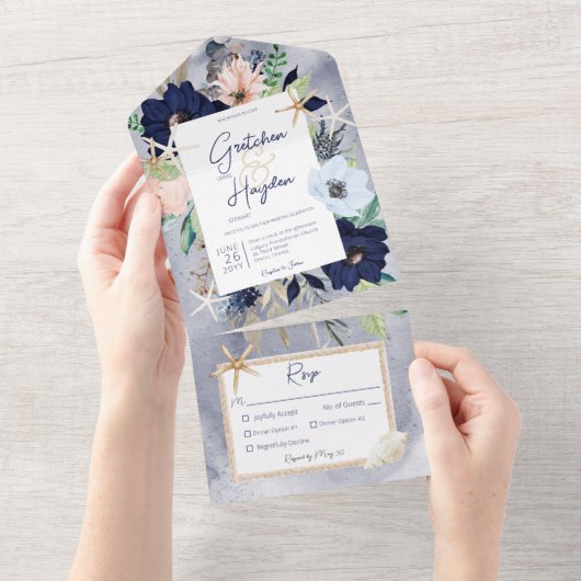 Rustic Beach Blue Nautic Dinner All In One Einladung (Abreißen)