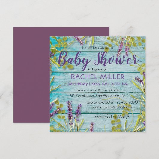 Rustic Beach Chic Lavender Baby Dusche Einladung (Vorne/Hinten)