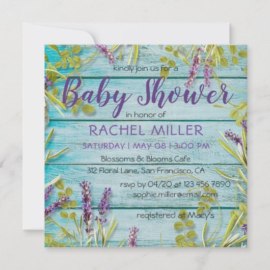 Rustic Beach Chic Lavender Baby Dusche Einladung (Vorderseite)