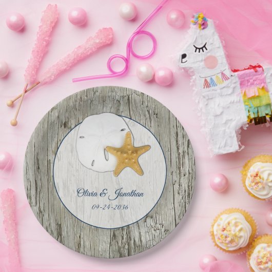 Rustic Beach Driftwood Sand Dollar Wedding Pappteller (Party)