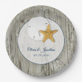 Rustic Beach Driftwood Sand Dollar Wedding Pappteller (Vorderseite)