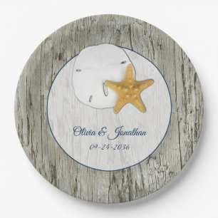 Rustic Beach Driftwood Sand Dollar Wedding Pappteller