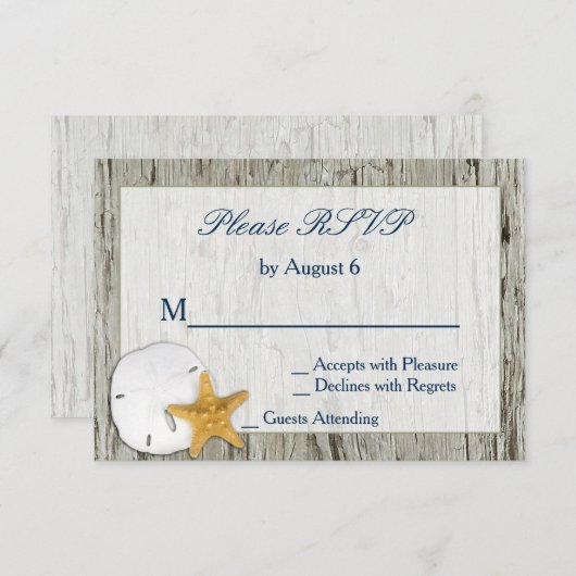 Rustic Beach Driftwood Sand Dollar Wedding RSVP (Vorne/Hinten)