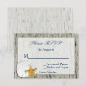 Rustic Beach Driftwood Sand Dollar Wedding RSVP Karte (Vorne/Hinten)