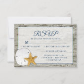 Rustic Beach Driftwood Sand Dollar Wedding RSVP Karte (Vorderseite)