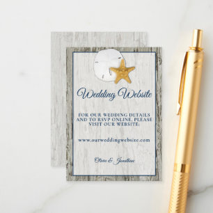 Rustic Beach Driftwood Sand Dollar Wedding Website Begleitkarte