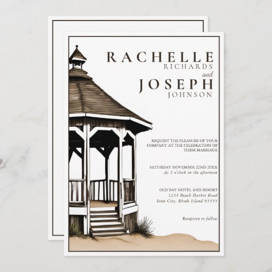 Rustic Beach Gazebo Hochzeit Einladung (Vorne/Hinten)