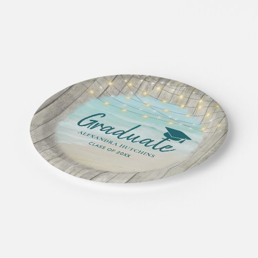 Rustic Beach Graduation Party Pappteller (Schrägansicht)