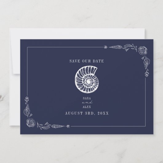 Rustic Beach Hochzeit Dunkelblau Save the Date (Vorderseite)