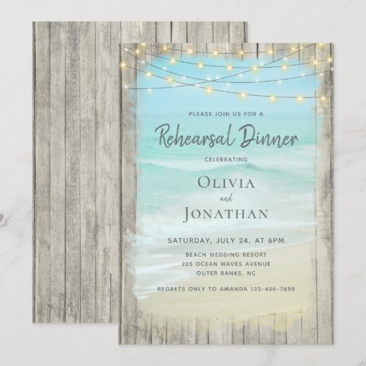 Rustic Beach Hochzeit Probe Dinner Einladung (Vorne/Hinten)