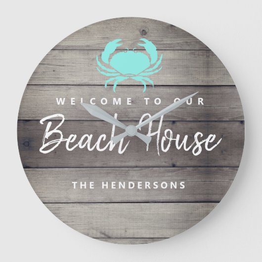 Rustic Beach House Coastal Personalisiert Große Wanduhr (Vorderseite)