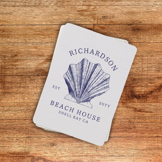 Rustic Beach House Familienname Muschel | Navy Blu Spielkarten