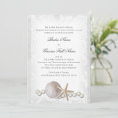 Rustic Beach Lace and Pearl Einladung (Stehend Vorderseite)