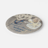 Rustic Beach Muschel Navy Anchor Nautical Wedge Pappteller (Schrägansicht)