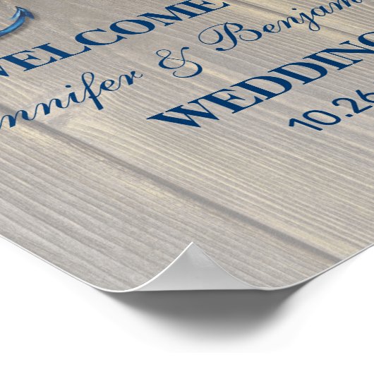 Rustic Beach Muschel Navy Anchor Nautical Wedge Poster (Ecke)