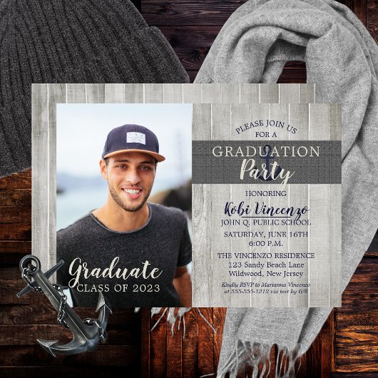 Rustic Beach Nautical Foto Graduation Party Einladung