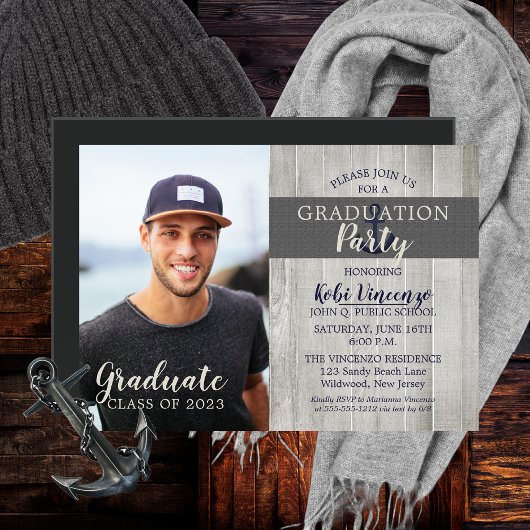 Rustic Beach Nautical Foto Graduation Party Magneteinladung