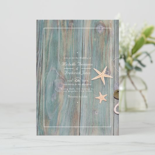 Rustic Beach Nautical QR Code UAWG Wedding Einladung (Stehend Vorderseite)