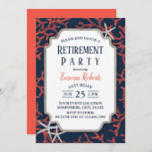 Rustic Beach Navy Korallenriff Starfish Retirement Einladung (Vorne/Hinten)