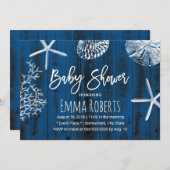 Rustic Beach Seashells Navy Blue Baby Dusche Einladung (Vorne/Hinten)