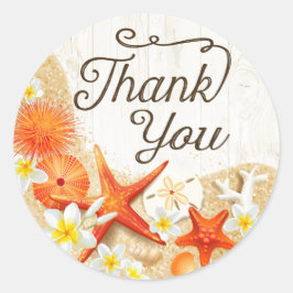 Rustic Beach Seashells Plumeria Danke Label Runder Aufkleber