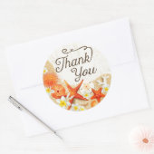 Rustic Beach Seashells Plumeria Danke Label Runder Aufkleber (Umschlag)