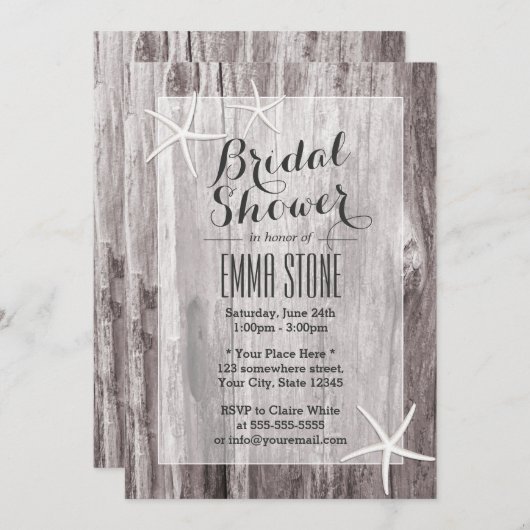 Rustic Beach Starfish Elegantes Brautparty Einladung (Vorne/Hinten)