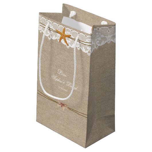 Rustic Beach Starfish Lace Wedding Custom Kleine Geschenktüte (Rückseite Schrägansicht)